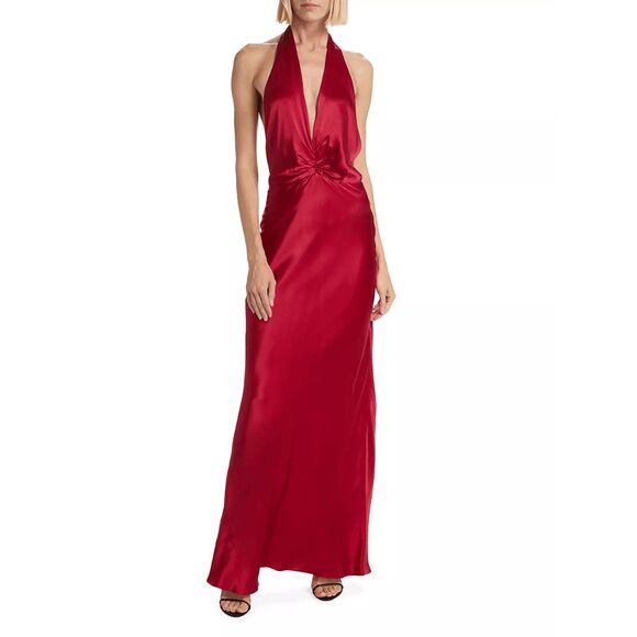 The Bar Grayson Rosette Halter Gown Chianti Size 8 $568 - Picture 1 of 10